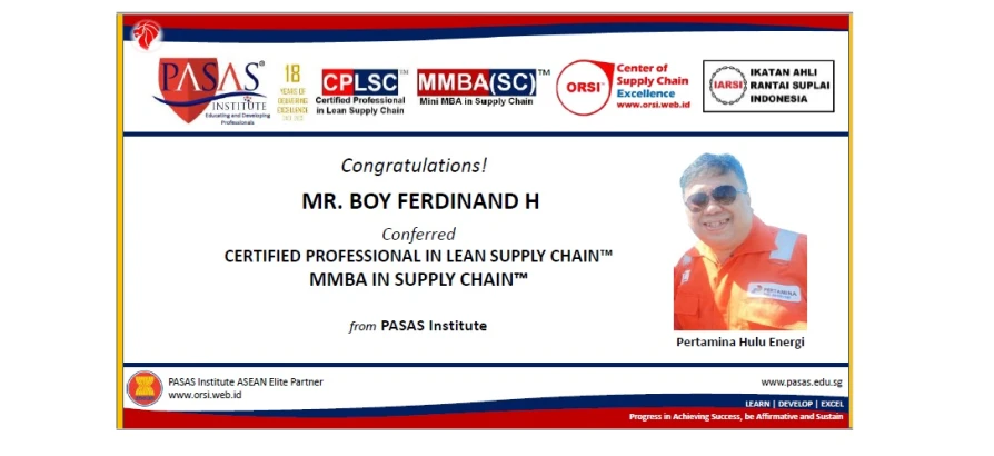 Congratulation to Mr. Boy Ferdinand H, who has succesfully completed and conferred the CPLSC™️ and MMBA(SC)™️ from PASAS Institute (Singapore). Well done!