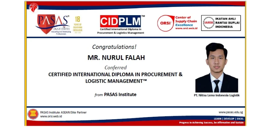 Congratulation to Mr. Nurul Falah, who has succesfully completed and conferred the CIDPLM™️ from PASAS Institute (Singapore). Well done!