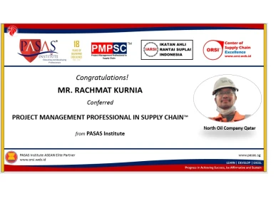 Congratulation to Mr Rachmat Kurnia who has succesfully completed and conferred the PMPSC from PASAS Institute Singapore Well done