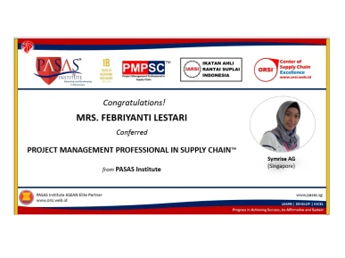 Congratulation to Mrs Febriyanti Lestari who has succesfully completed and conferred the PMPSC from PASAS Institute Singapore Well done