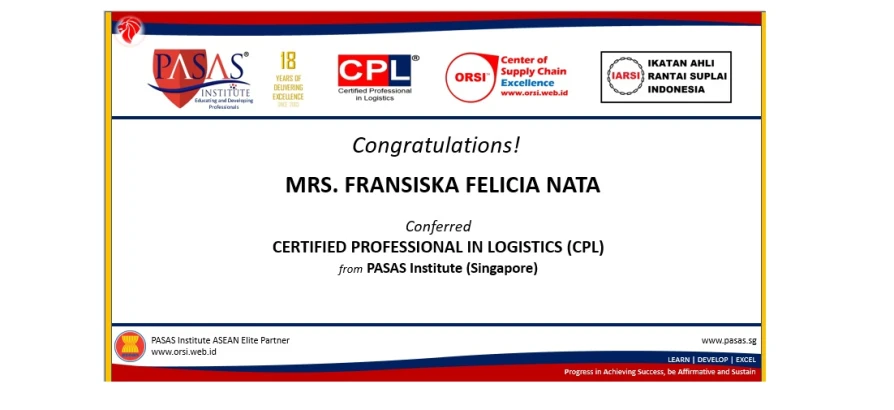 Congratulation to Mrs. Fransiska F. Nata, who has succesfully completed and conferred the CPL International Certification Program from PASAS Institute (Singapore). Well done!