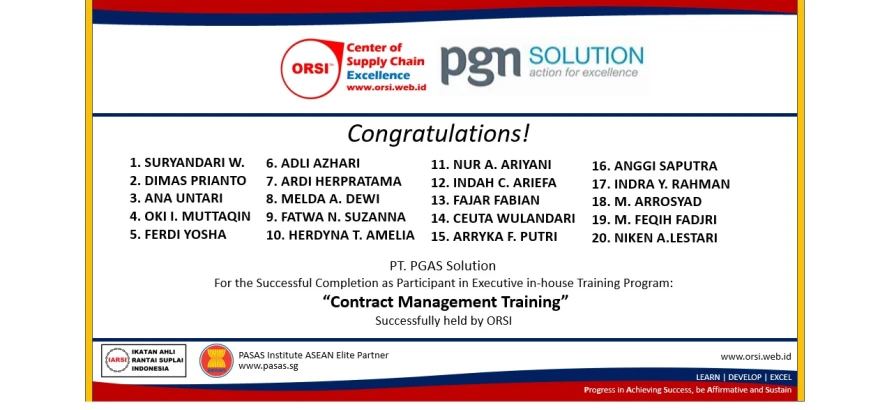 Congratulations to PT. PGAS Solution Inhouse Training Participants