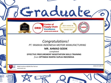 Congratulations to the Participant from PT Yamaha Indonesia Motor Manufacturing for successfully completing the Effective Procurement Negotiation Skills Training Program