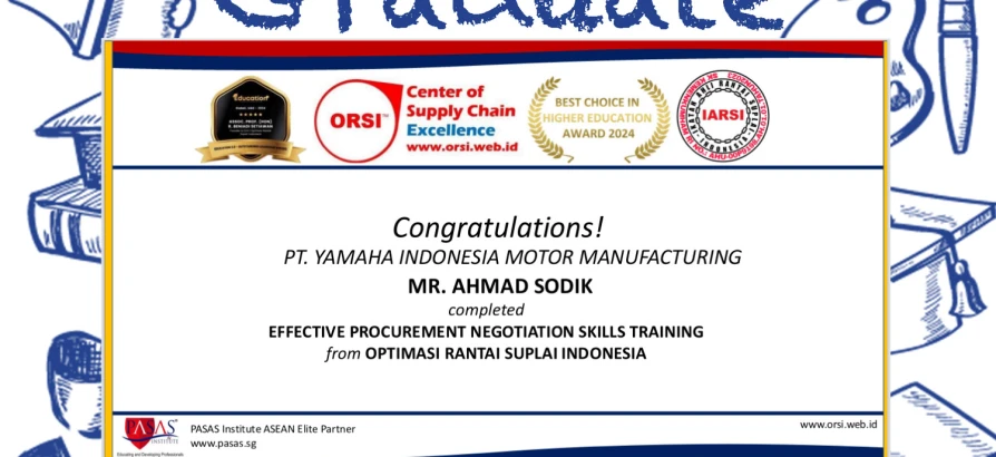 Congratulations to the Participant from PT. Yamaha Indonesia Motor Manufacturing for successfully completing the Effective Procurement Negotiation Skills Training Program!